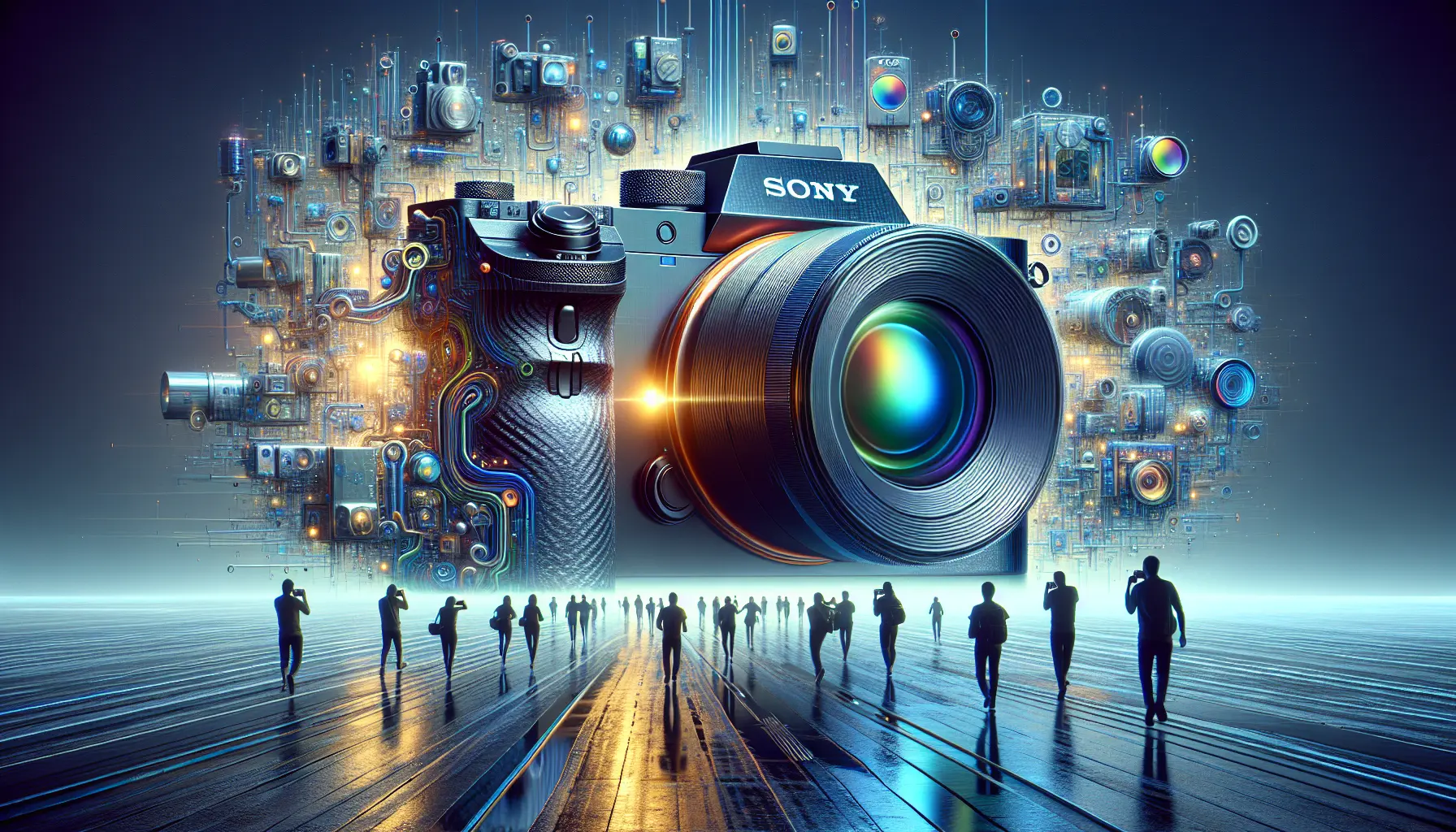 Una fotocamera Sony A7V posizionata su un treppiede, pronta per catturare immagini straordinarie in un paesaggio naturale.