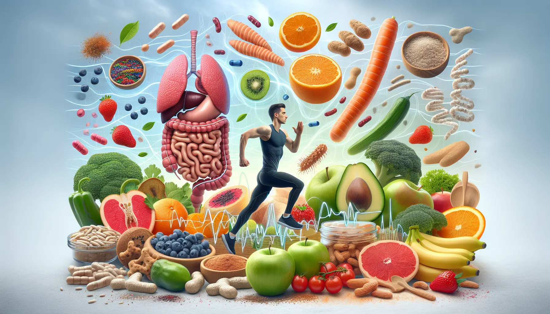 Illustrazione dei batteri intestinali che collaborano per la salute umana