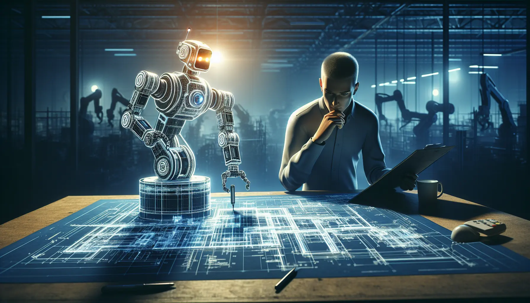 Un robot collaborativo che lavora fianco a fianco con un operatore umano in un ambiente industriale.