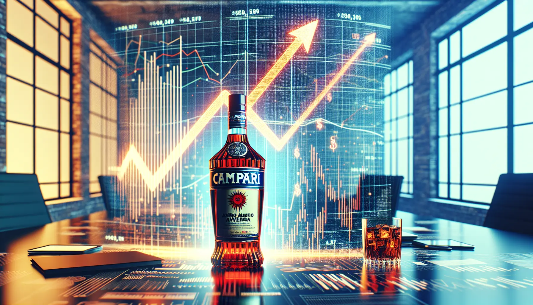 Immagine rappresentativa della cessione di Amaro Averna, con bottiglie di amaro e grafici finanziari sullo sfondo.