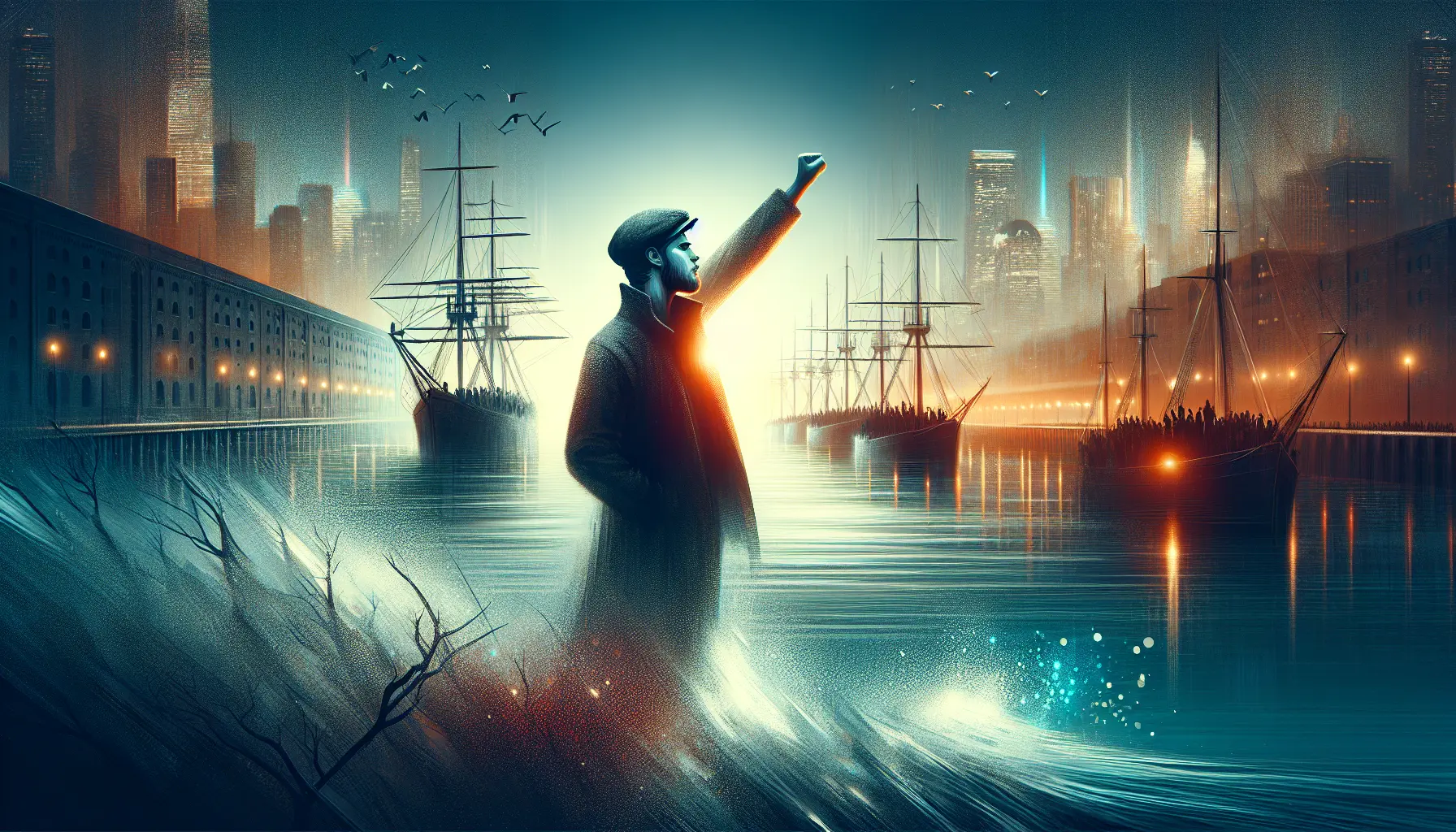 Lech Wałęsa in un comizio, circondato da sostenitori durante il movimento Solidarność. L'immagine rappresenta la determinazione e l'unità nel perseguire la libertà.