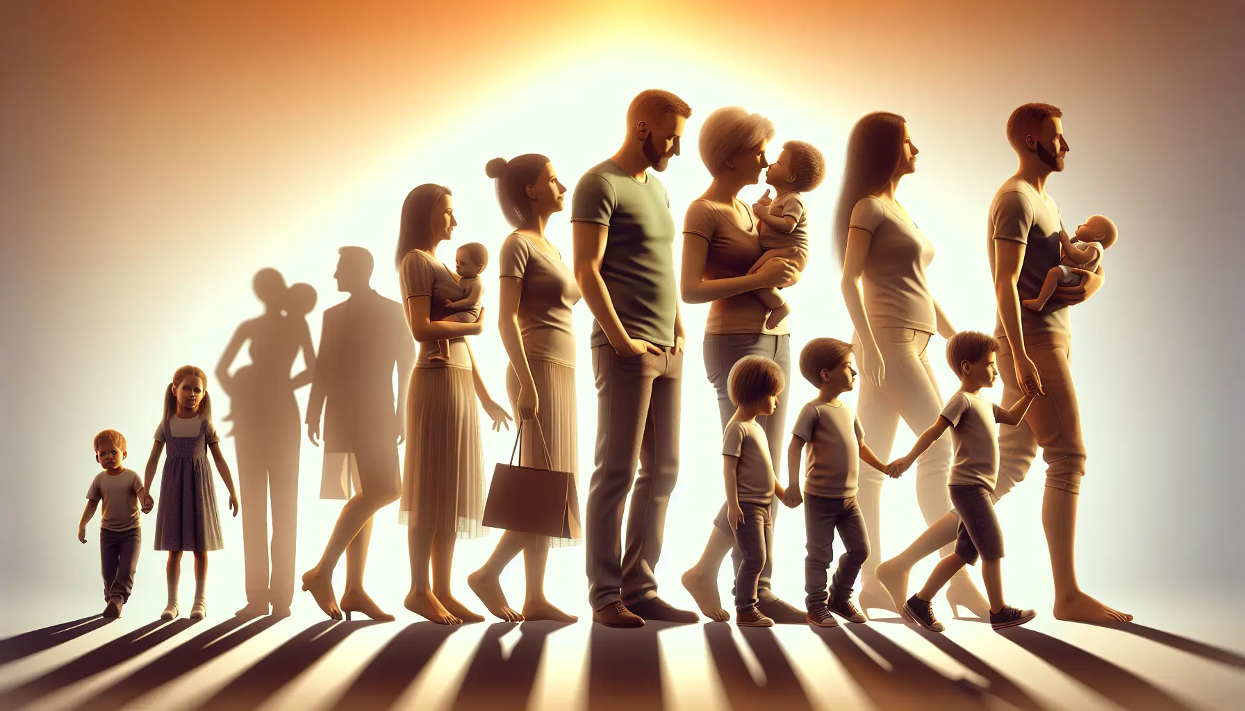 Una famiglia moderna composta da genitori e figli di diverse età che interagiscono in un ambiente domestico accogliente.