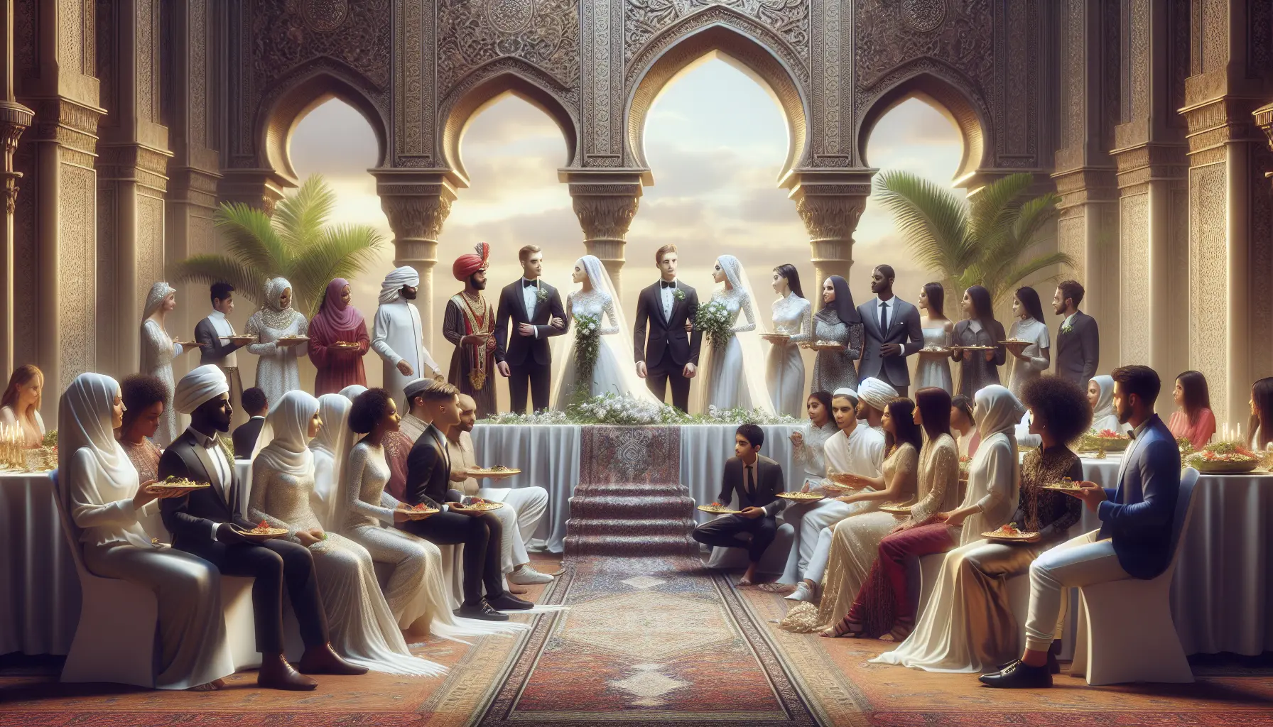 Una cerimonia di matrimonio moderna che unisce diverse tradizioni culturali e stili di celebrazione.