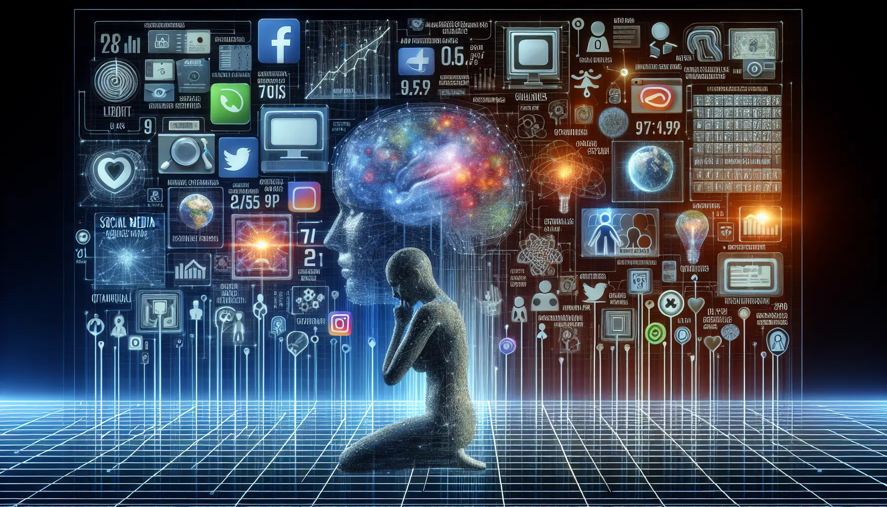 Persone che interagiscono con i social media, rappresentando l'impatto sulla salute mentale.