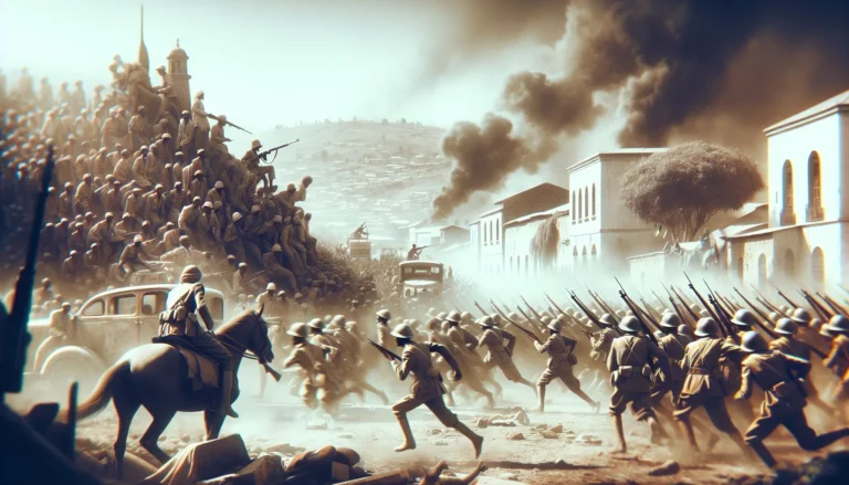 Un'immagine storica che rappresenta l'incidente di Ual Ual e le truppe italiane in Etiopia.