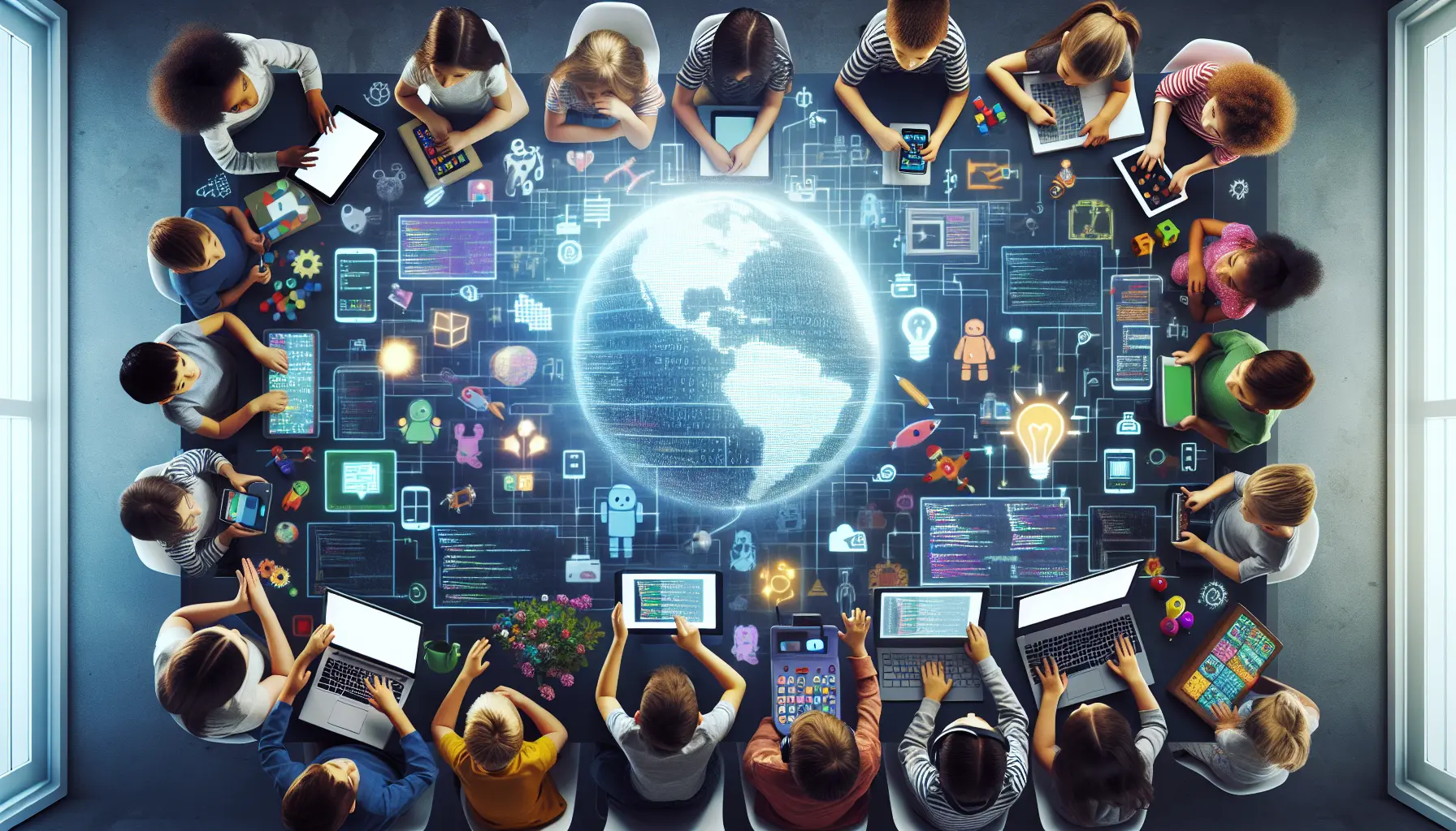 Bambini che apprendono a programmare con strumenti interattivi e giochi educativi