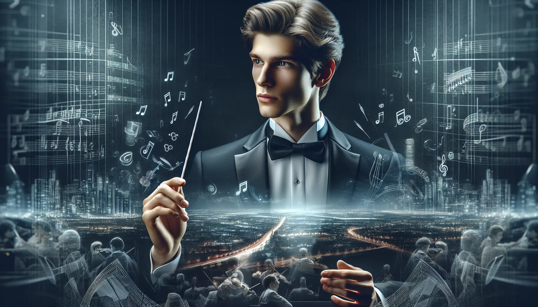 Lorenzo Viotti mentre dirige un'orchestra, esprimendo passione e energia sul podio.