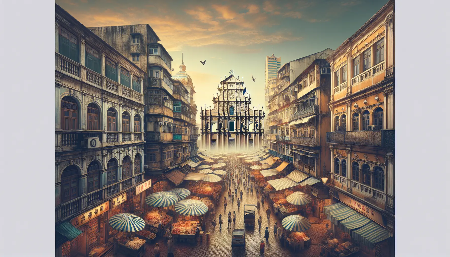 Vista panoramica di Macao con i suoi edifici storici e moderni che rappresentano la fusione di culture.