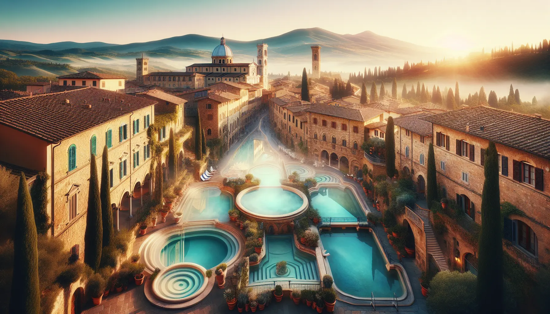 Vista panoramica di Montecatini Terme con i suoi parchi e stabilimenti termali