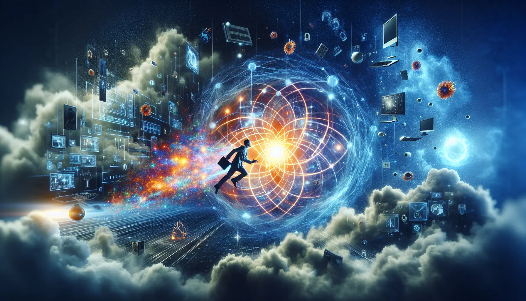 Rappresentazione visiva del quantum computing con simboli di crittografia e dati digitali