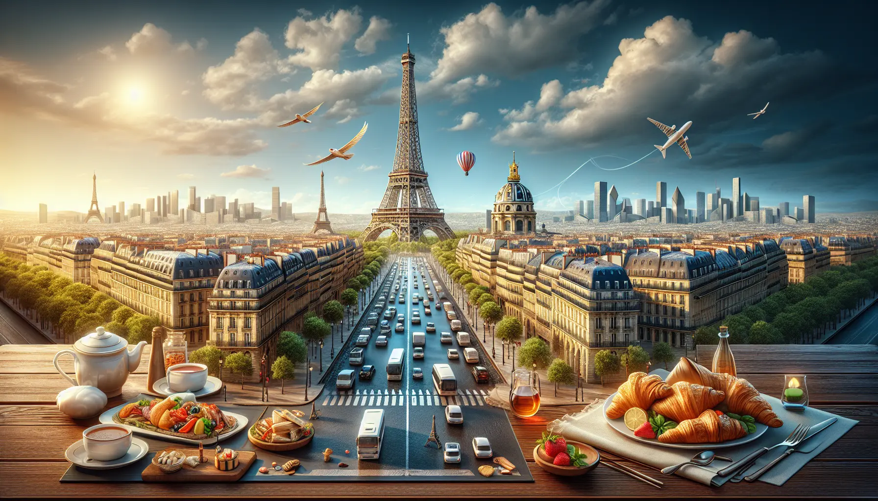 Vista panoramica della Torre Eiffel illuminata al tramonto, simbolo di Parigi.