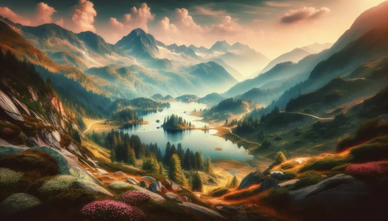 Panorama del Parco Nazionale del Gran Paradiso con montagne e boschi verdi