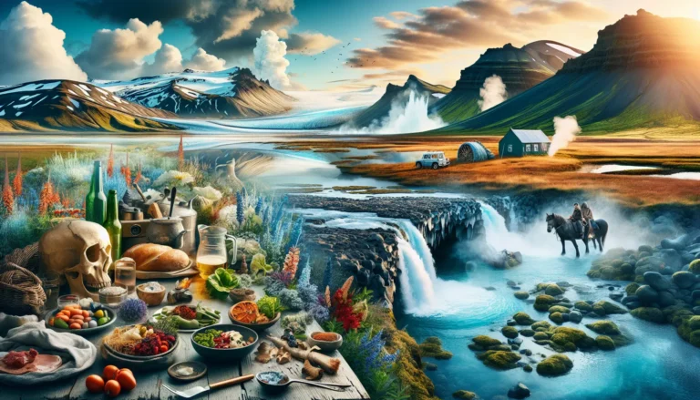 Panorama dell'Islanda con ghiacciai e vulcani sullo sfondo