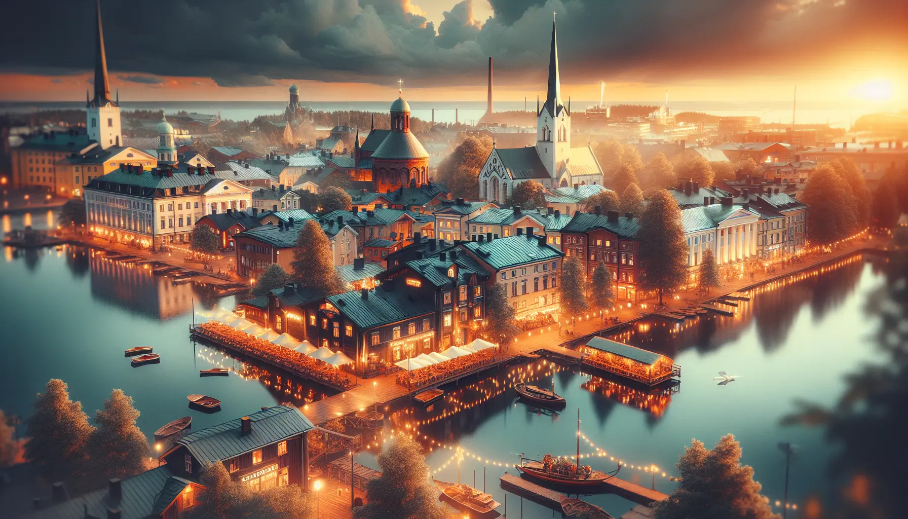 Panorama dei laghi finlandesi circondati da foreste verdi e cielo blu