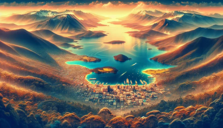 Paesaggio mozzafiato della Tasmania con montagne, laghi e foreste verdi