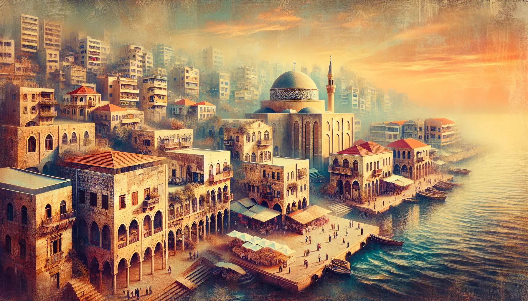 Vista panoramica di Sidone con il mare e il castello crociato sullo sfondo.