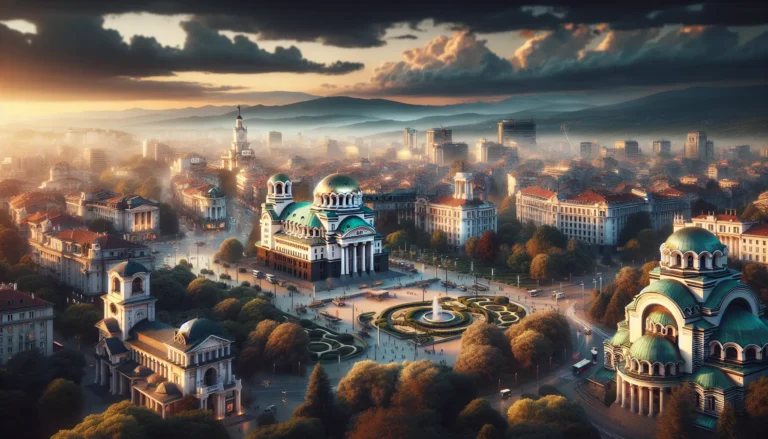 Vista panoramica della Cattedrale di Aleksandr Nevskij a Sofia, Bulgaria