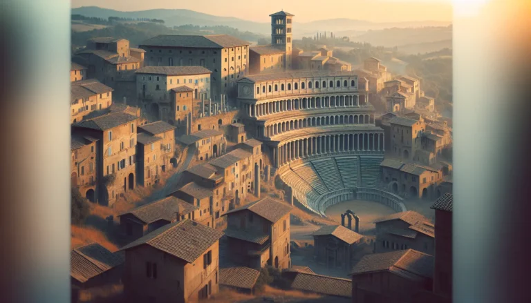 Vista panoramica di Sutri con il suo anfiteatro romano e le antiche chiese medievali