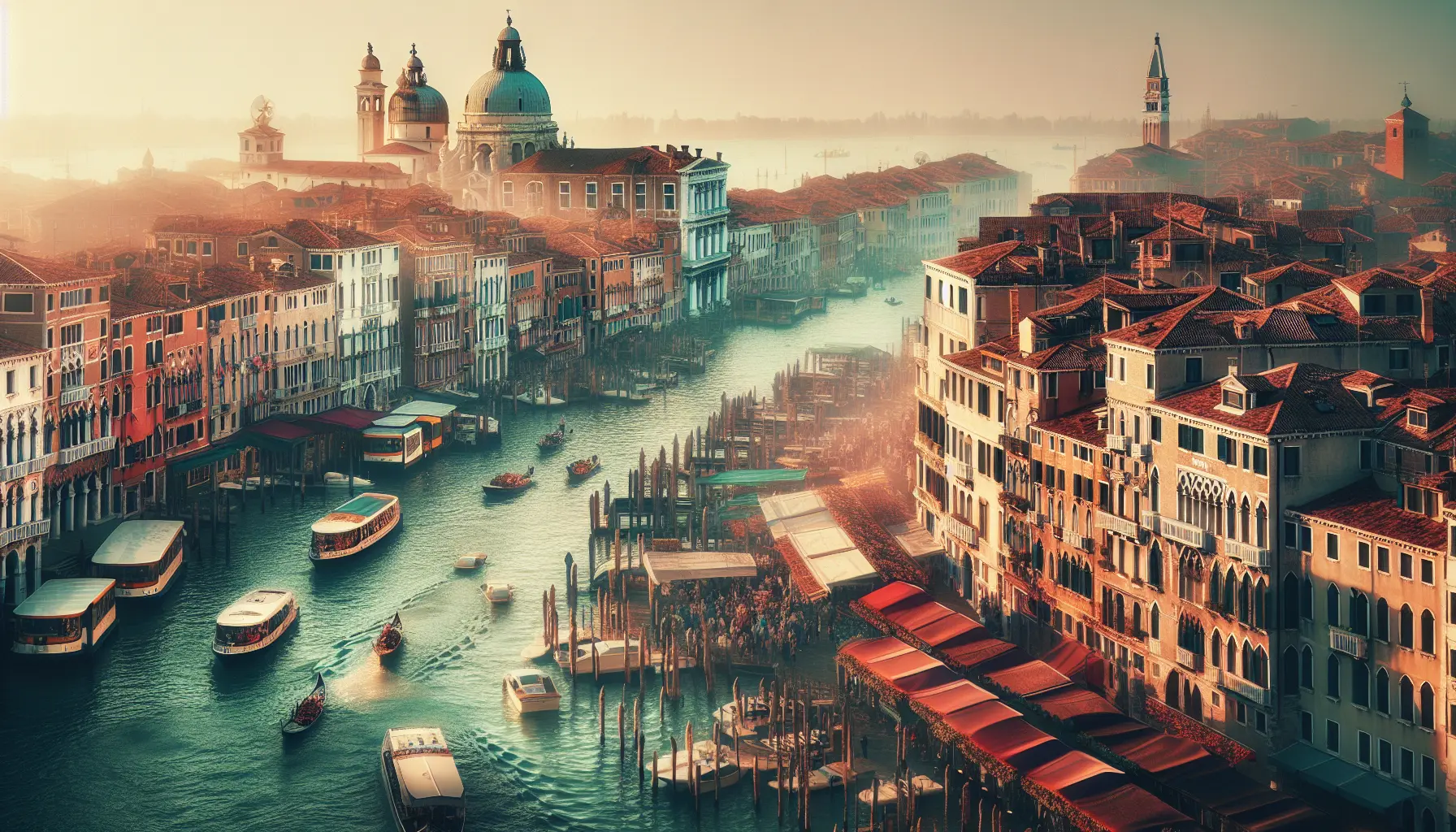 Vista panoramica di Venezia con i suoi canali e gondole, simbolo della città.