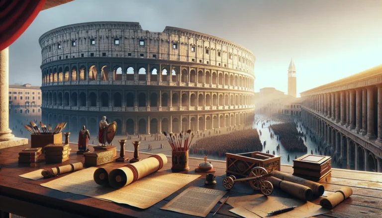Rappresentazione del Colosseo, simbolo dell'Impero Romano e delle riforme di Vespasiano.