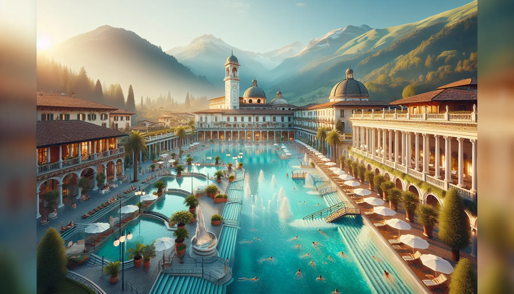 Vista panoramica di Abano Terme con i suoi stabilimenti termali e il paesaggio circostante.