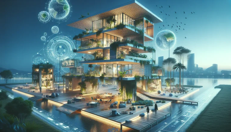 Esempio di architettura sostenibile con pannelli solari e spazi verdi