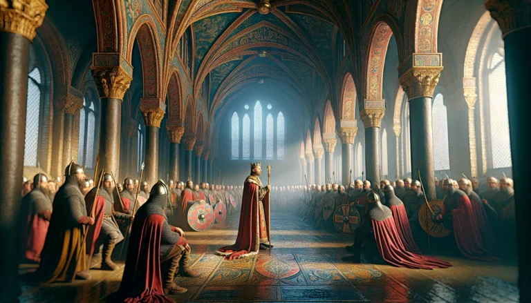 Rappresentazione artistica della Battaglia di Hastings, con soldati normanni e anglosassoni in combattimento.