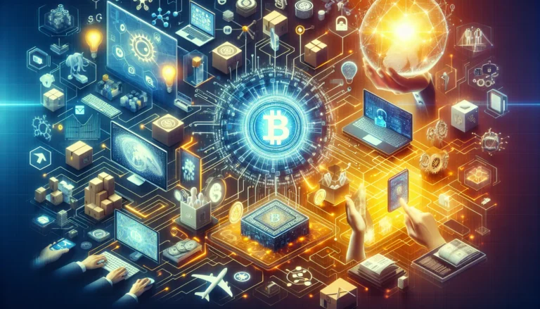 Rappresentazione grafica della tecnologia blockchain che illustra la sua applicazione in vari settori.