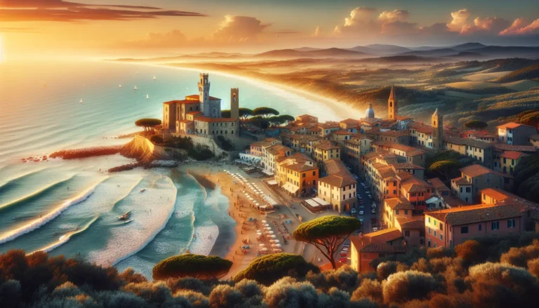 Panorama delle spiagge di Cecina con il mare cristallino e la vegetazione circostante