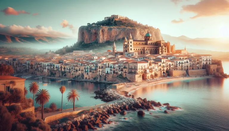 Vista panoramica di Cefalù con il mare e il Duomo sullo sfondo