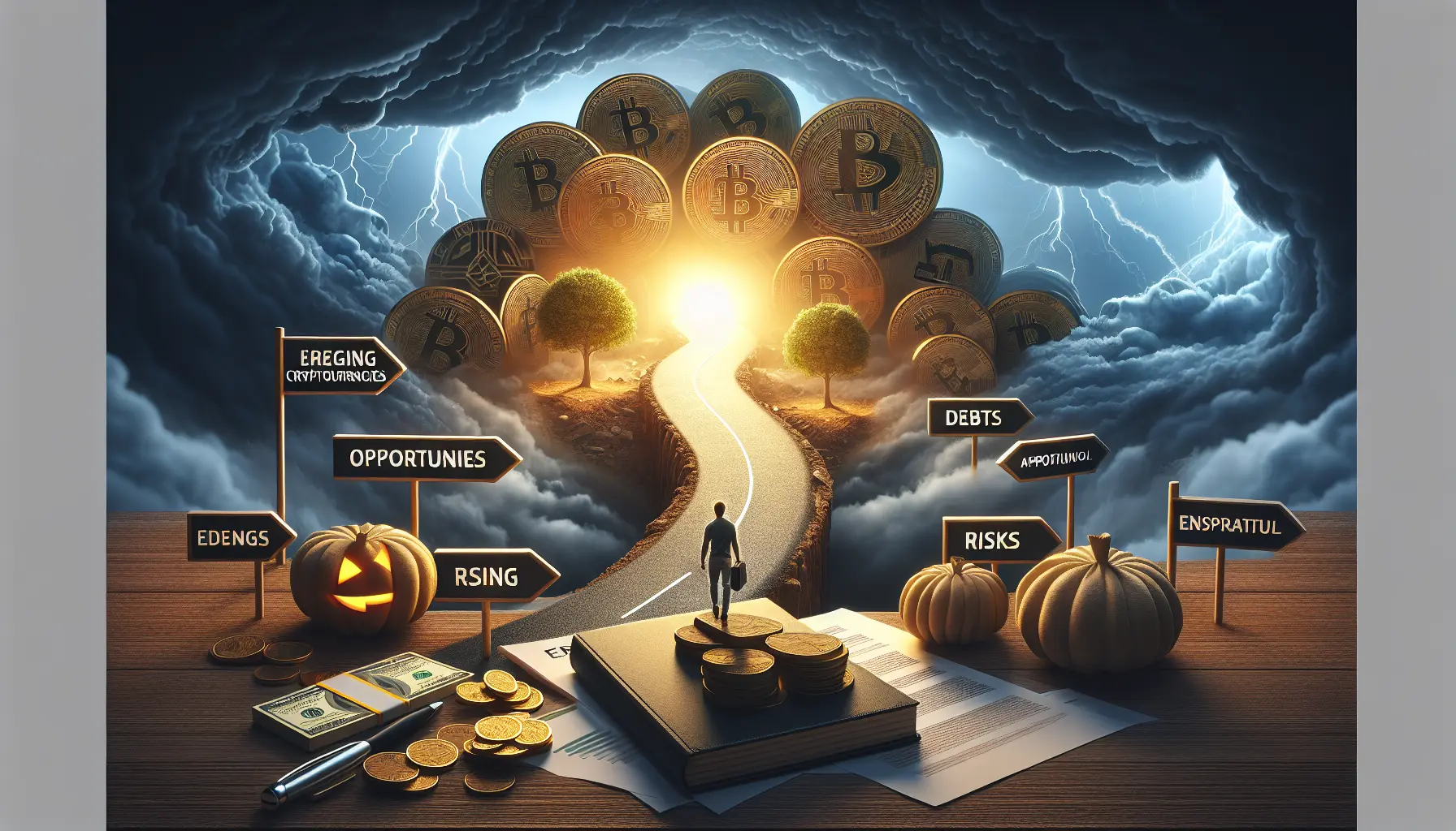 Un grafico che mostra l'andamento delle cryptovalute emergenti con un cielo blu sullo sfondo