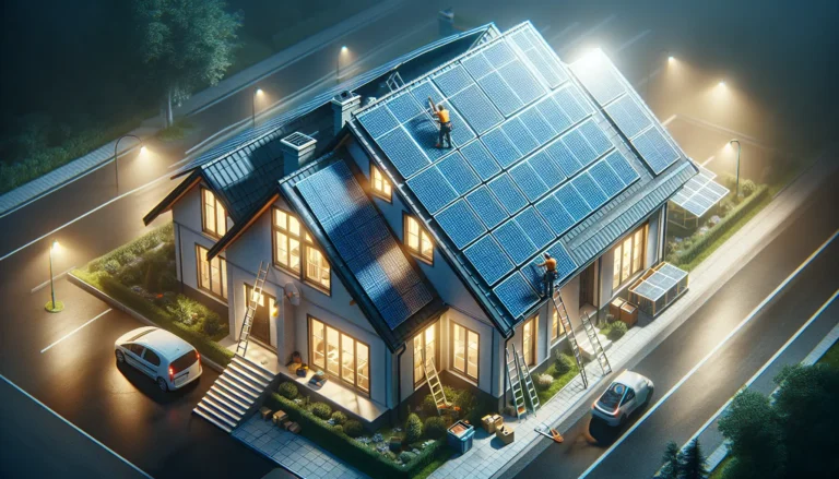 Pannelli solari installati su un tetto, catturando la luce del sole in un ambiente naturale.