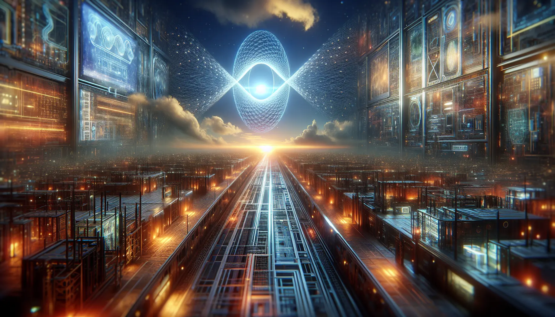 Rappresentazione visiva del quantum computing con circuiti quantistici e simboli matematici