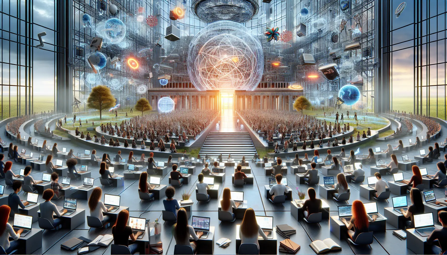 Studente che partecipa a una lezione online in un ambiente virtuale