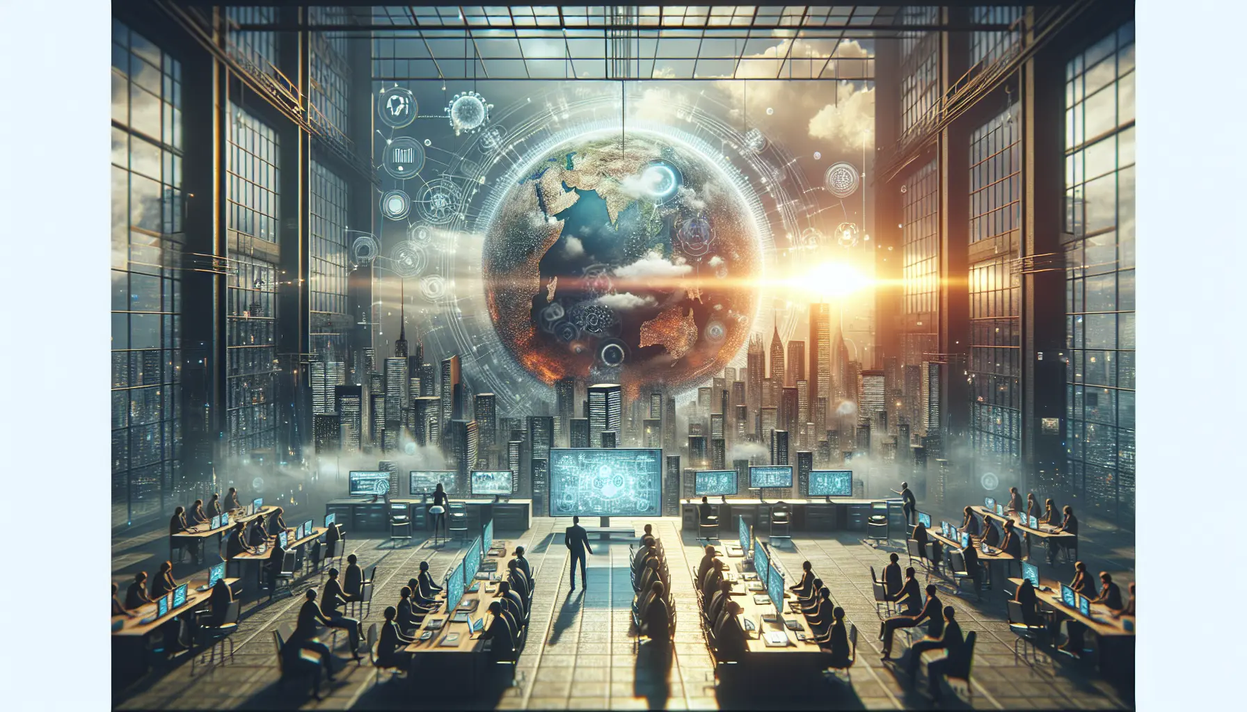 Un'immagine che rappresenta un ambiente virtuale immersivo del metaverso, con avatar che interagiscono in uno spazio digitale.