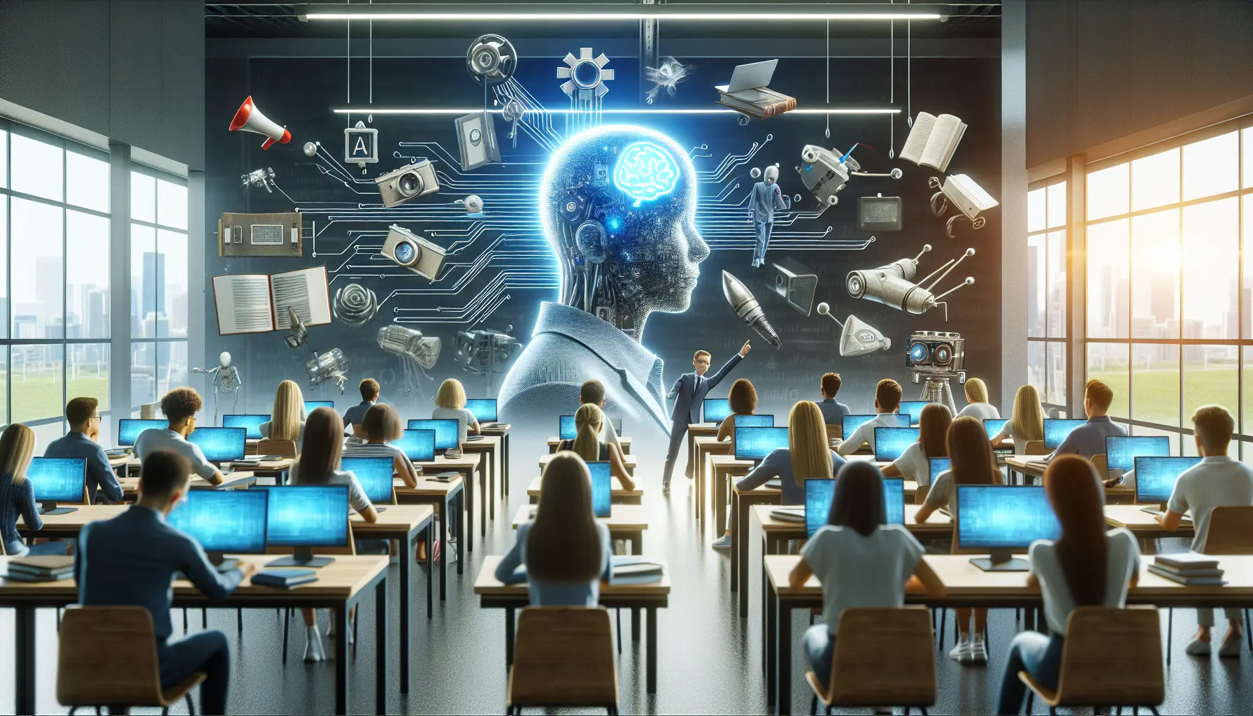 Studente che utilizza un tablet per apprendere con l'intelligenza artificiale