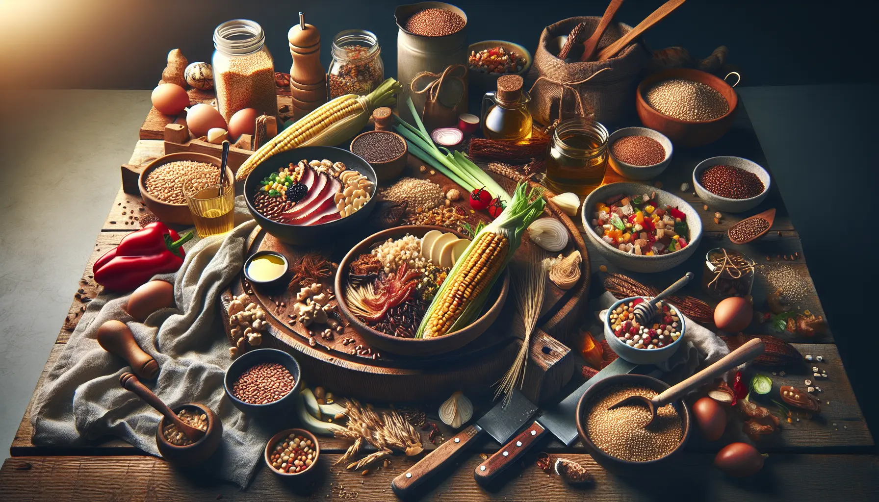 Una ciotola di farro, teff e sorgo con verdure fresche e colorate, rappresentante la cucina sana e sostenibile.