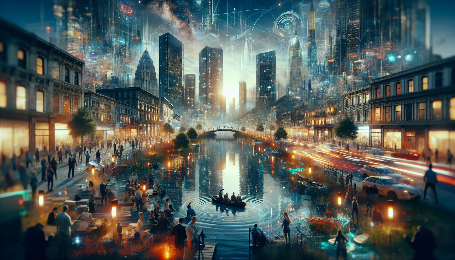 Rappresentazione di persone che interagiscono in un mercato comunitario all'aperto