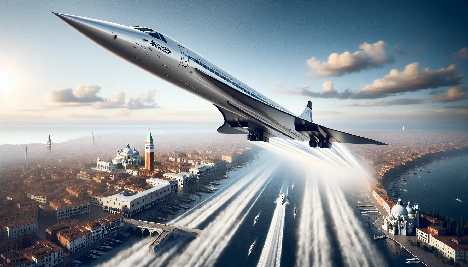 Un Aérospatiale-BAC Concorde in volo sopra le nuvole, simbolo di innovazione nell'aviazione.