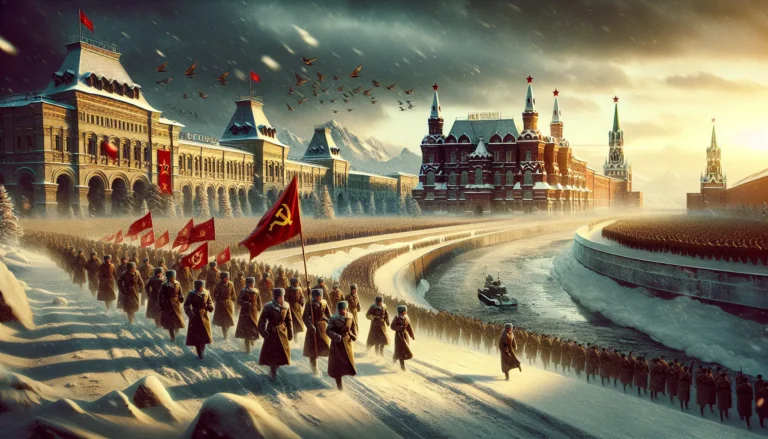 Un soldato dell'Armata Rossa in uniforme, simbolo di resistenza e lotta per il socialismo.