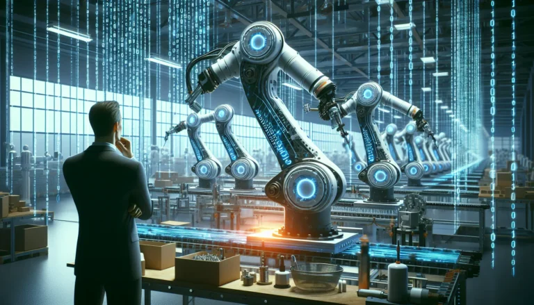 Un robot collaborativo che lavora a fianco di un operatore in un ambiente di produzione, mostrando l'interazione tra uomo e macchina.