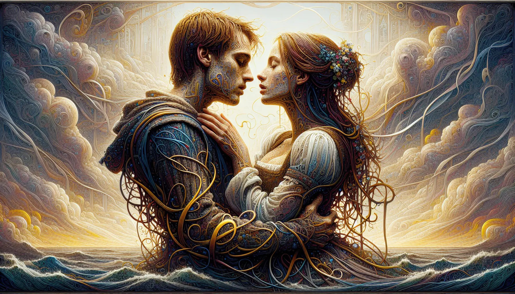 Un'immagine evocativa della tragedia di Romeo e Giulietta, che rappresenta i due giovani amanti in un contesto drammatico.