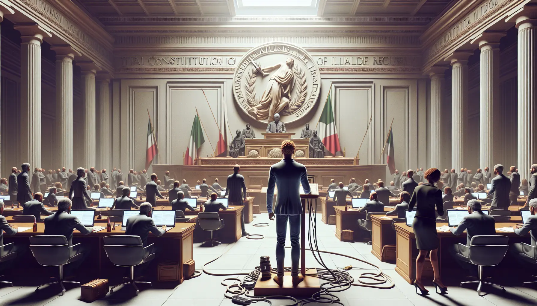Un'immagine che rappresenta la Costituzione italiana con simboli di libertà e giustizia.
