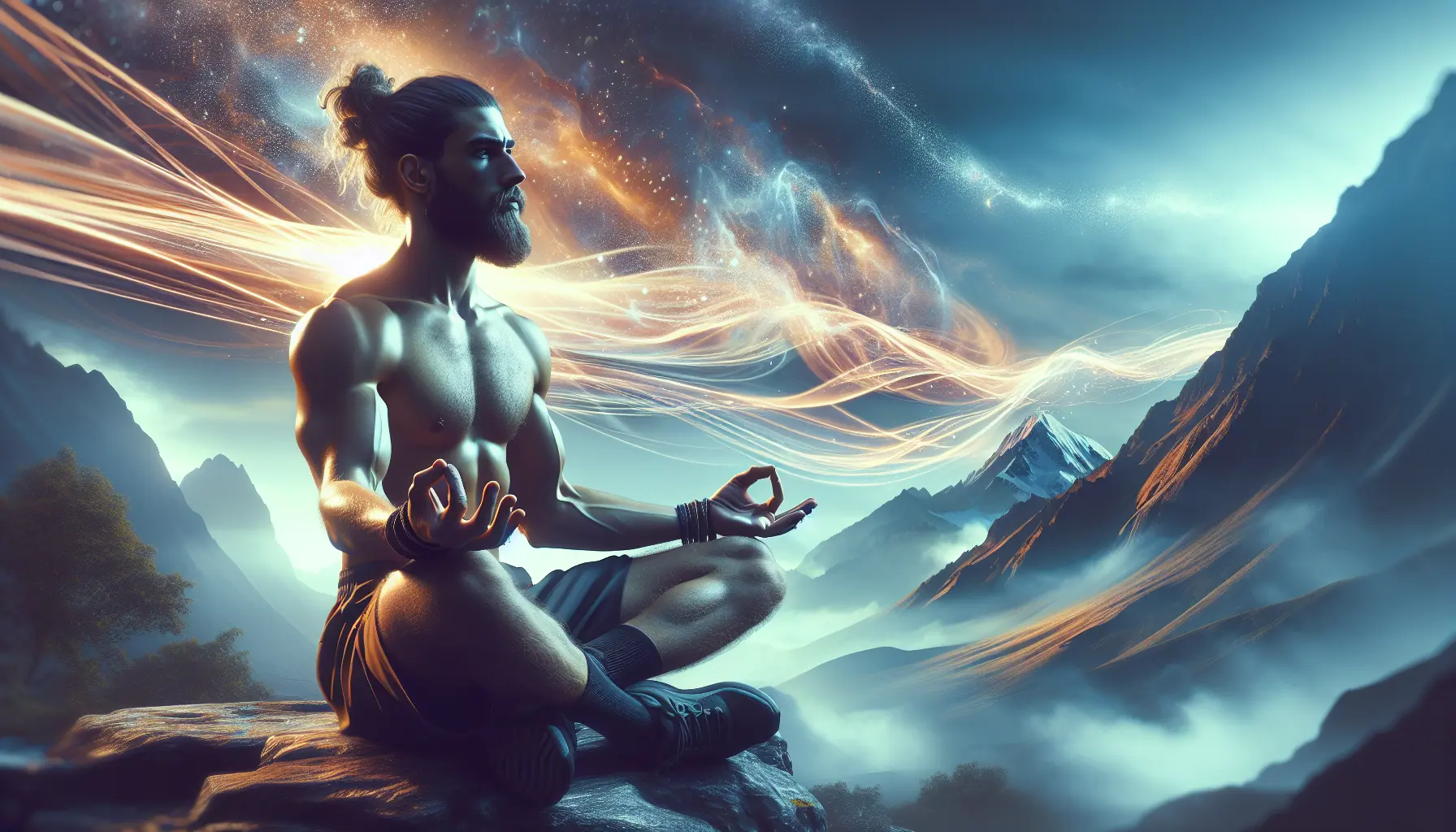 Un ciclista che medita in un parco tranquillo, circondato dalla natura.