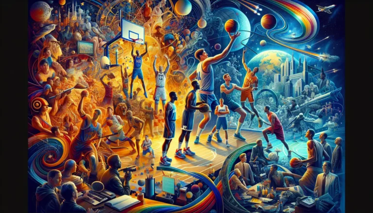 Giocatori di pallacanestro in azione durante una partita emozionante, che mostrano abilità e passione per il gioco.