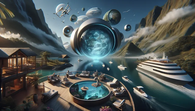 Un viaggiatore utilizza un'app di realtà aumentata per esplorare un sito storico, con informazioni digitali sovrapposte all'immagine reale.