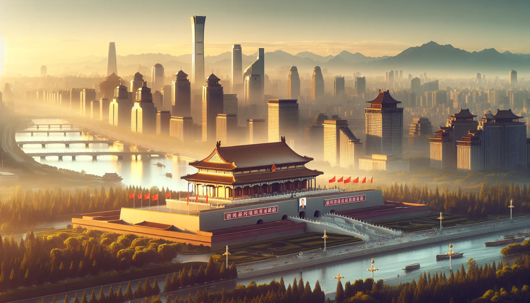 Mappa della Repubblica Popolare Cinese con simboli culturali e politici