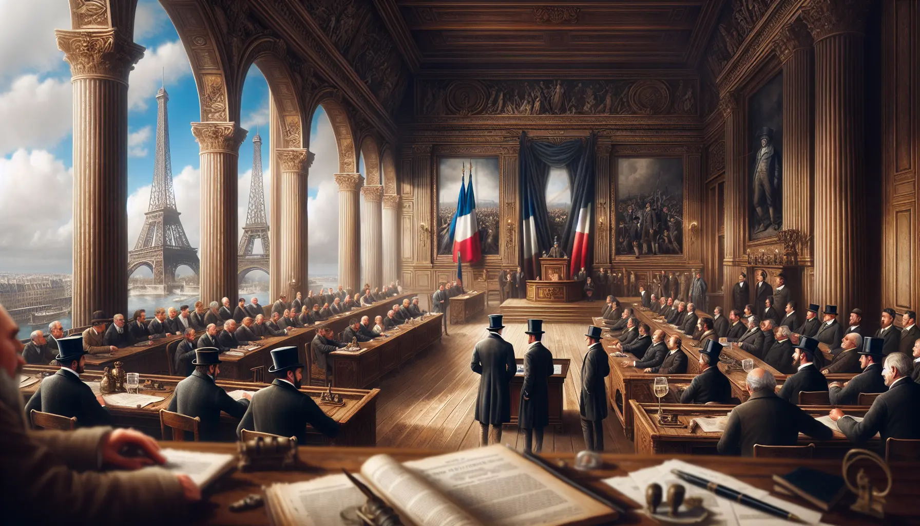 Rappresentazione artistica della Terza Repubblica Francese con simboli politici e culturali.