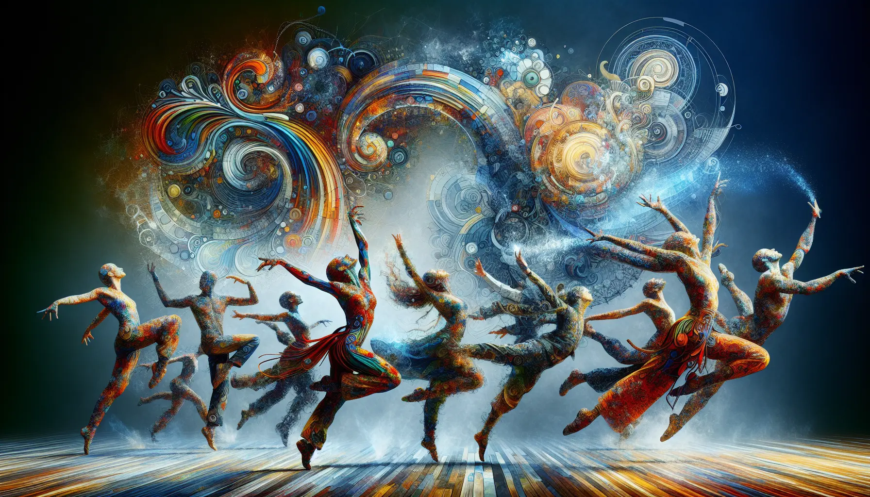 Un gruppo di ballerini di diverse culture che si esibiscono in una danza tradizionale, mostrando l'universalità e la diversità della danza come forma di espressione culturale.