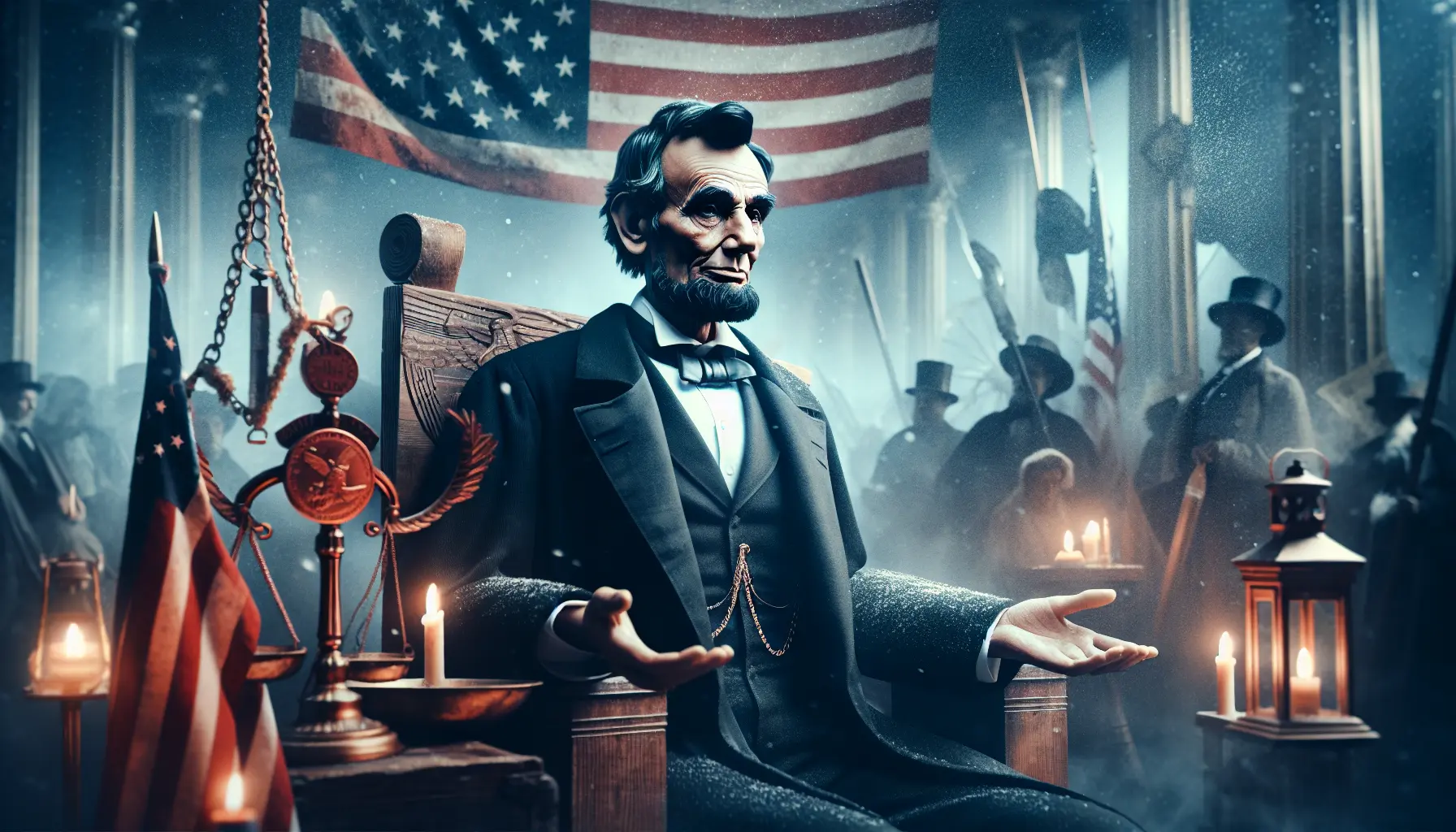 Ritratto di Abramo Lincoln, il 16° presidente degli Stati Uniti, simbolo di libertà e unità.